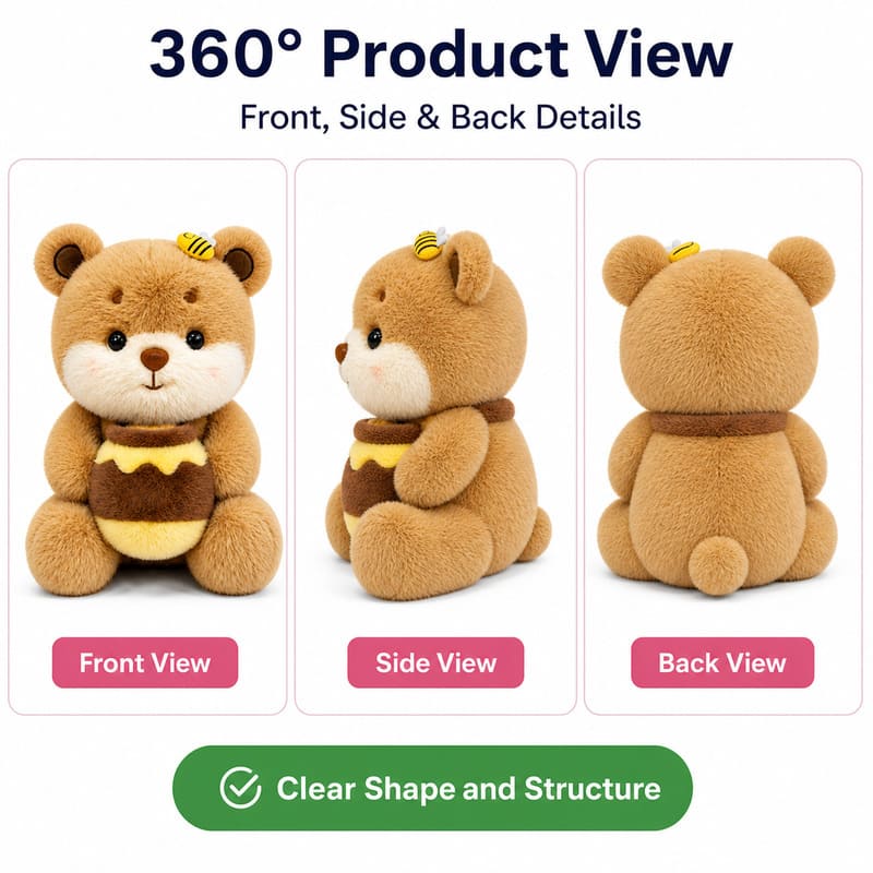 Honey bee teddy bear plush toy for custom retail and oem plush collections front side back view