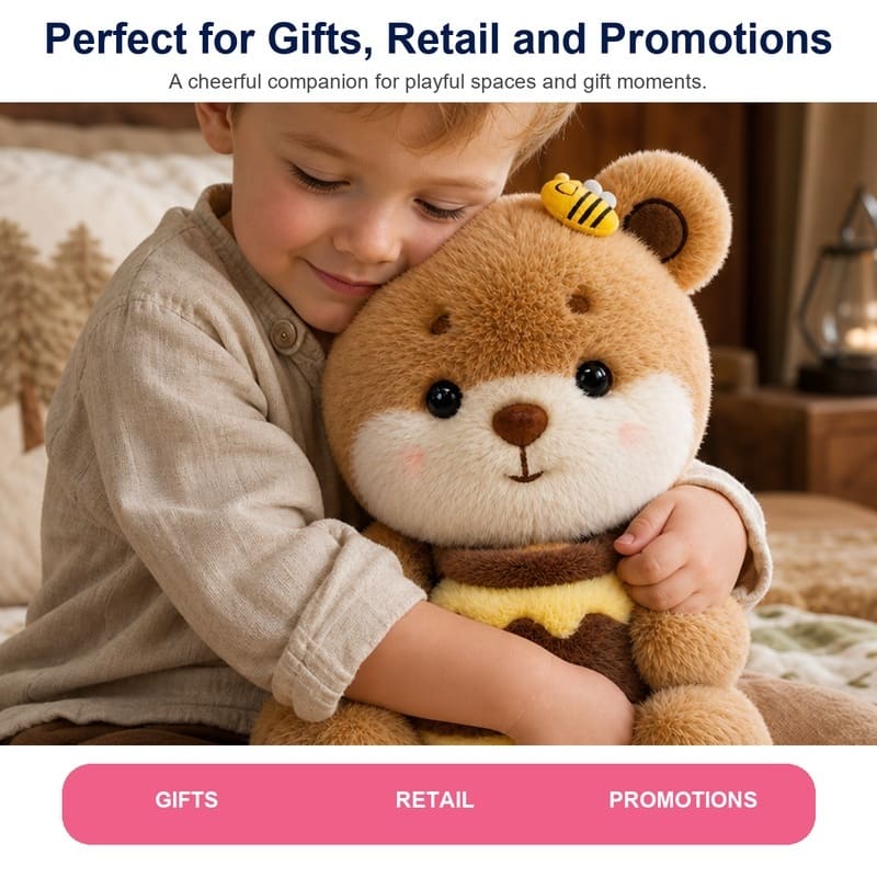 Honey bee teddy bear plush toy for custom retail and oem plush collections stitching detail