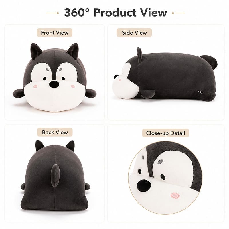 Husky dog plush toy front side back view
