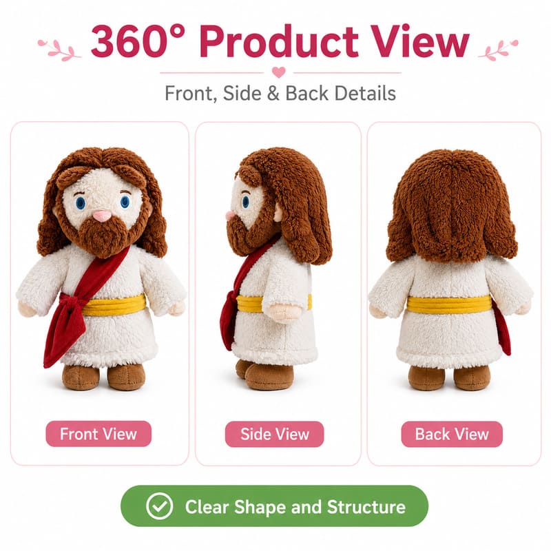 Jesus plush doll for custom retail and oem plush collections front side back view