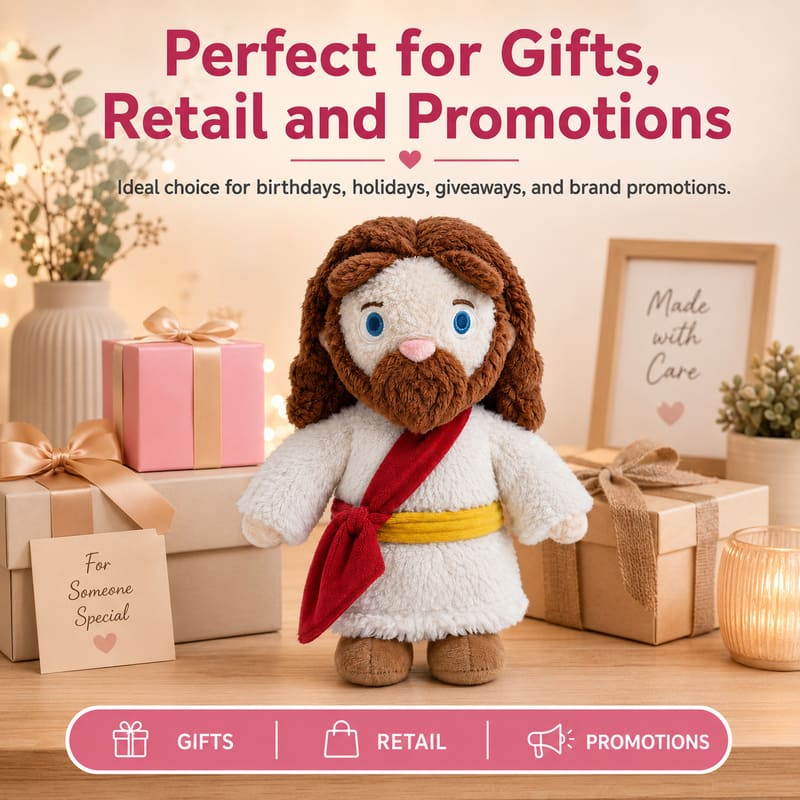 Jesus plush doll for custom retail and oem plush collections stitching detail