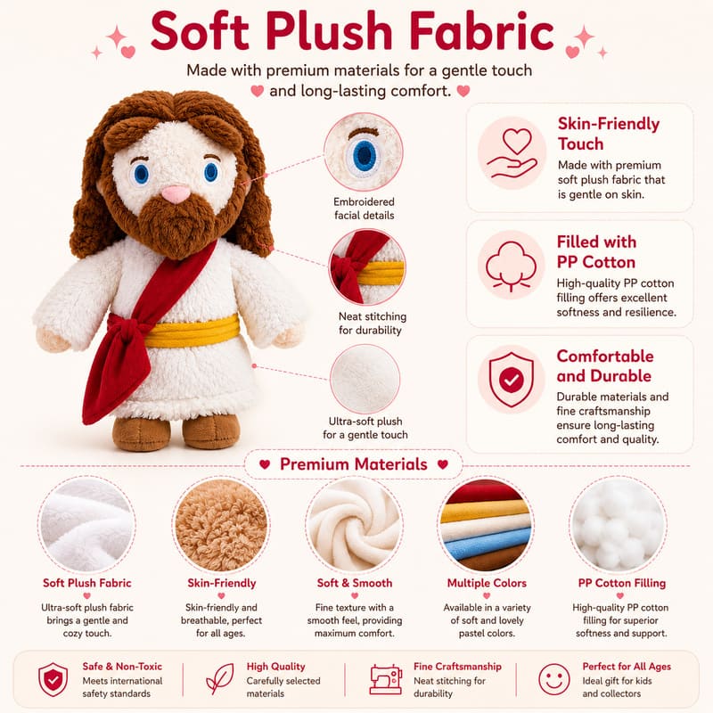 Jesus plush doll for custom retail and oem plush collections size reference