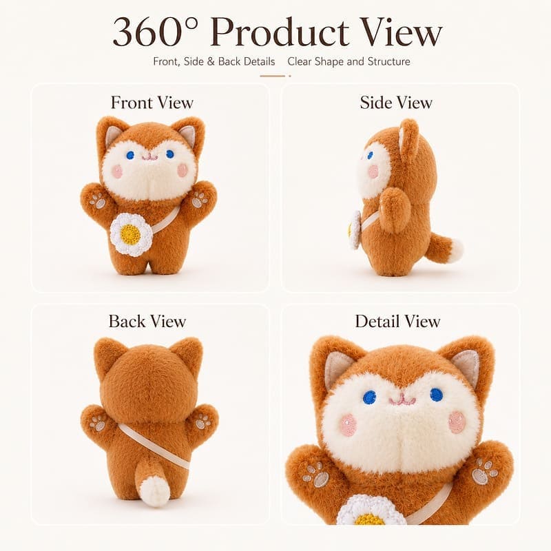 Kawaii animal plush doll set for custom retail and oem plush collections front side back view