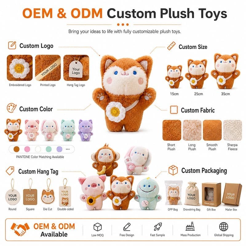 Kawaii animal plush doll set for custom retail and oem plush collections embroidered detail