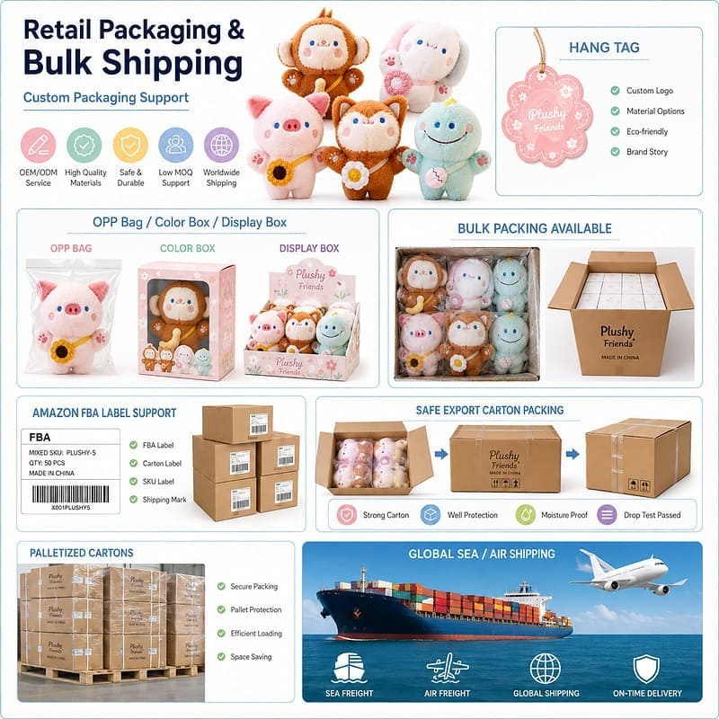 Kawaii animal plush doll set for custom retail and oem plush collections design detail
