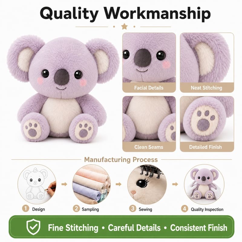 Koala plush toy embroidered detail