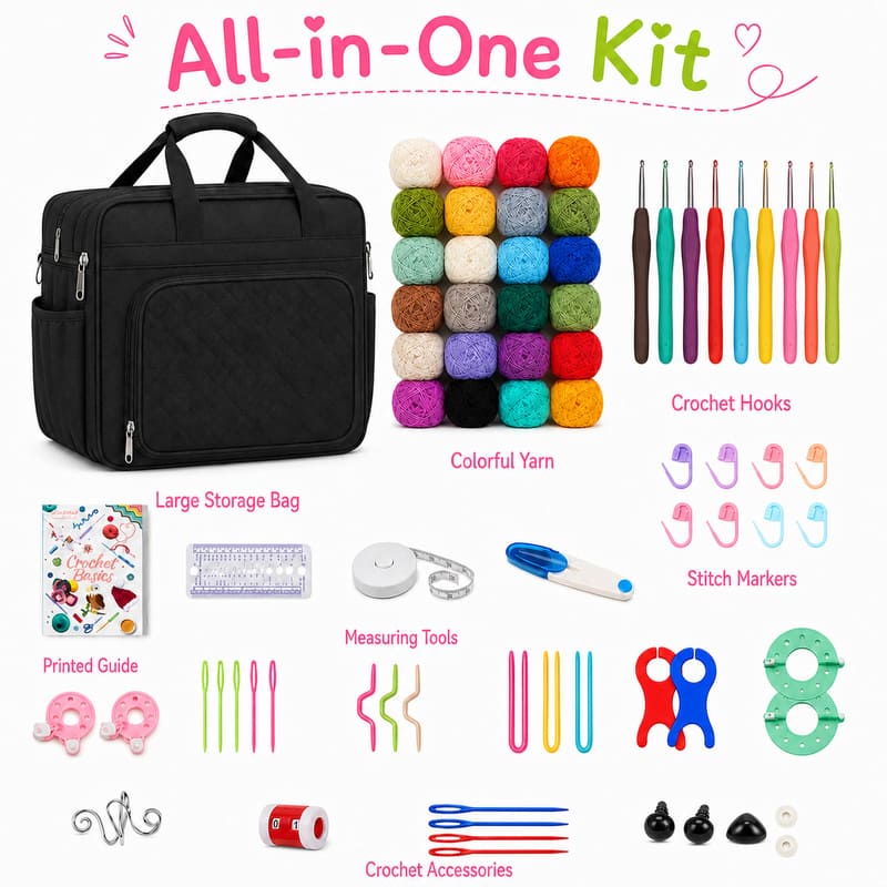 Large black crochet kit for beginners front side back view