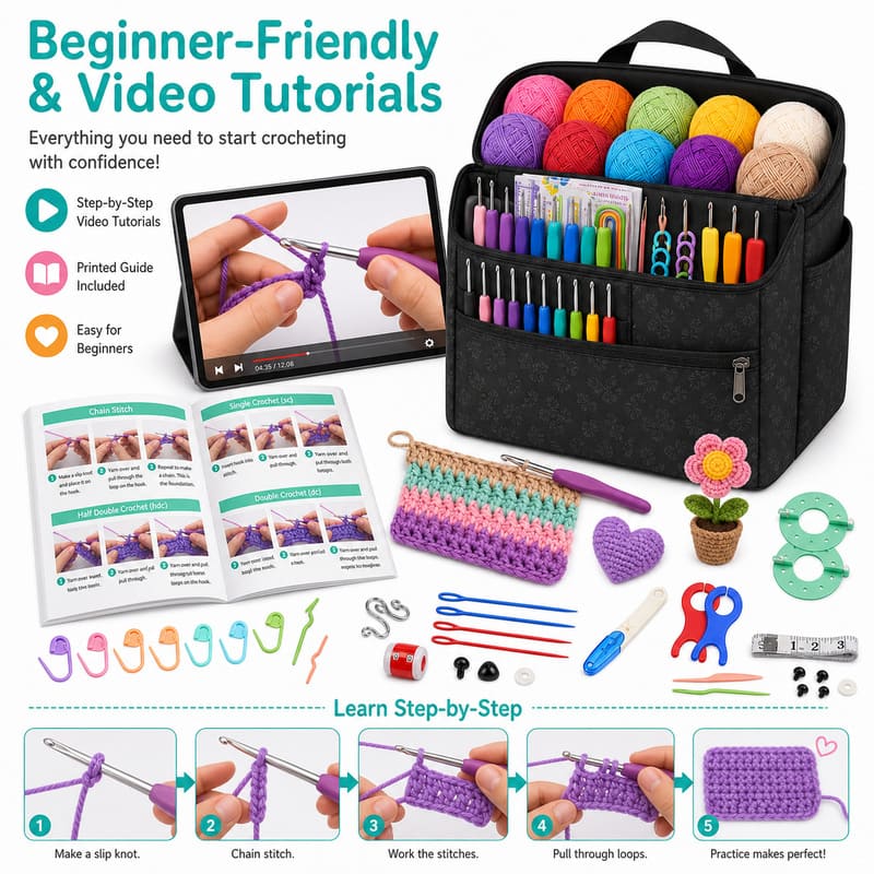 Large black crochet kit for beginners size reference