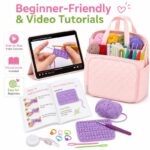 Large pink crochet kit with yarn storage bag size reference