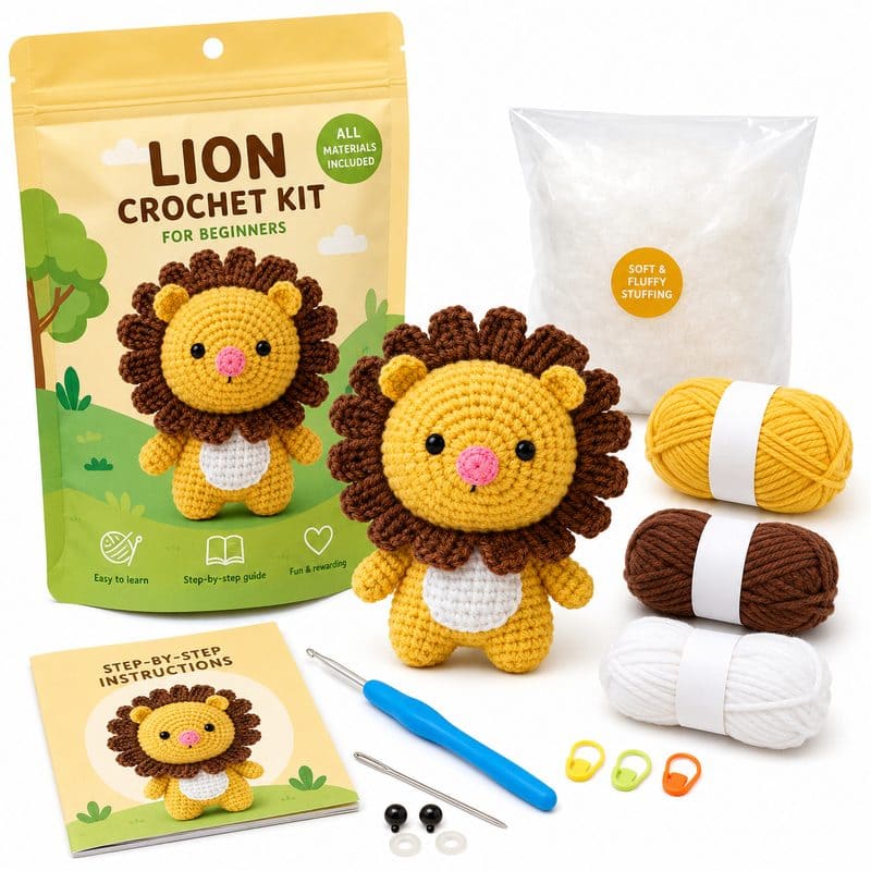 Lion amigurumi crochet kit for beginners front view