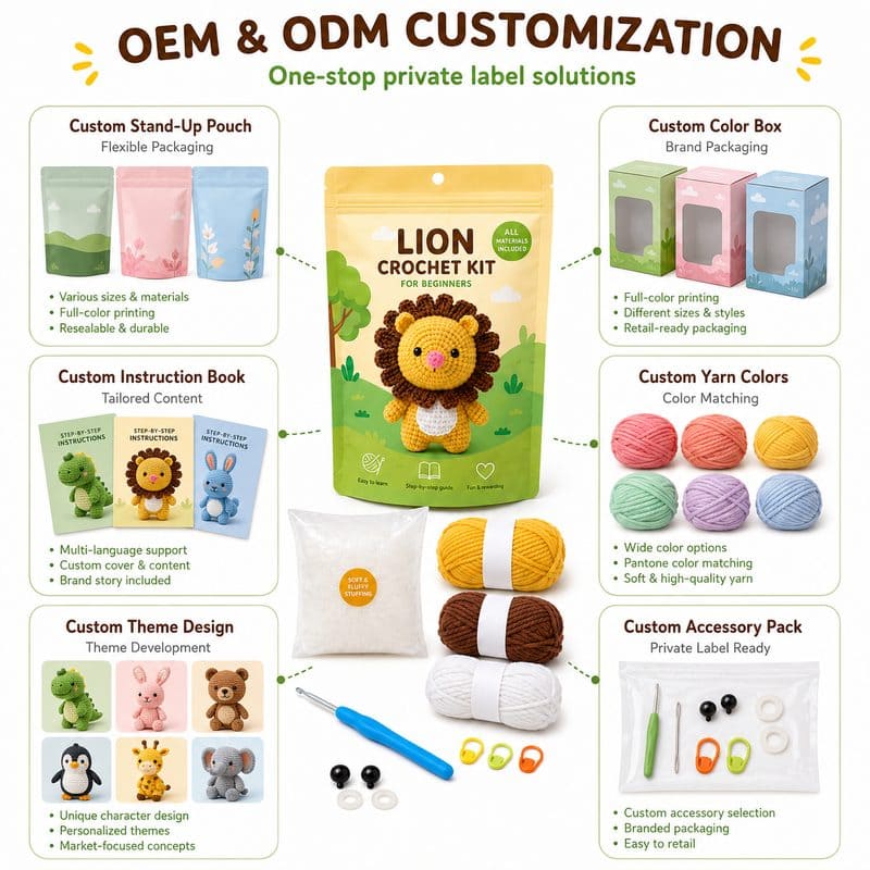 Lion amigurumi crochet kit for beginners embroidered detail