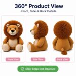 Lion plush toy front side back view