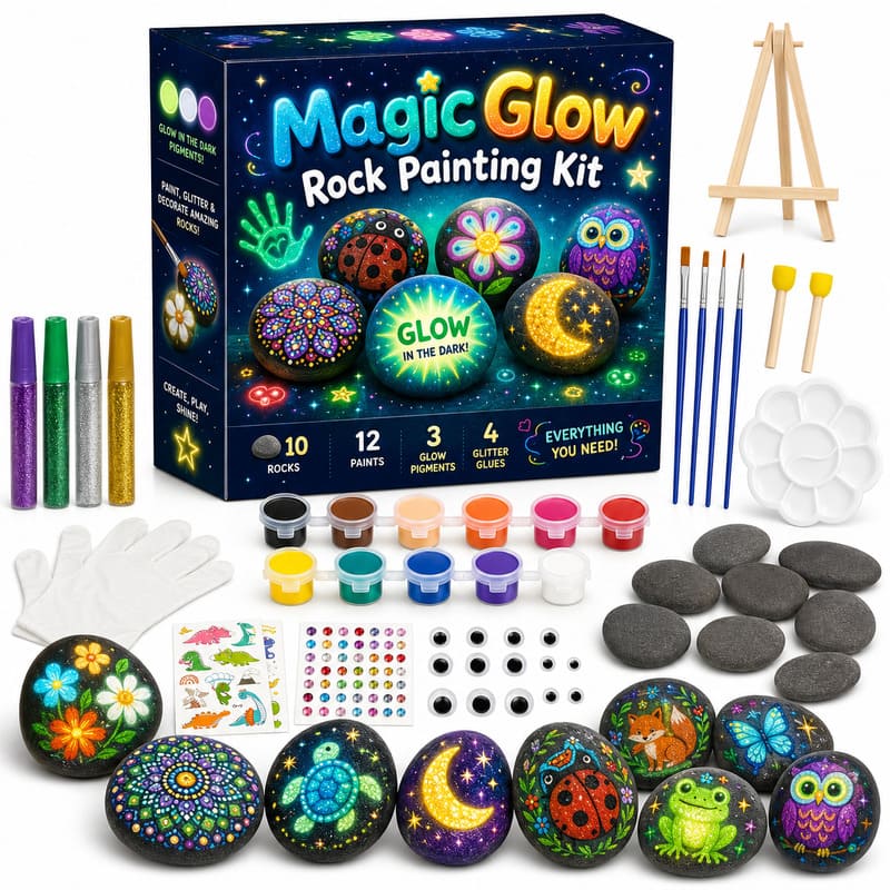 Magic glow-in-the-dark rock painting kit – wholesale oem/odm kids craft set front view