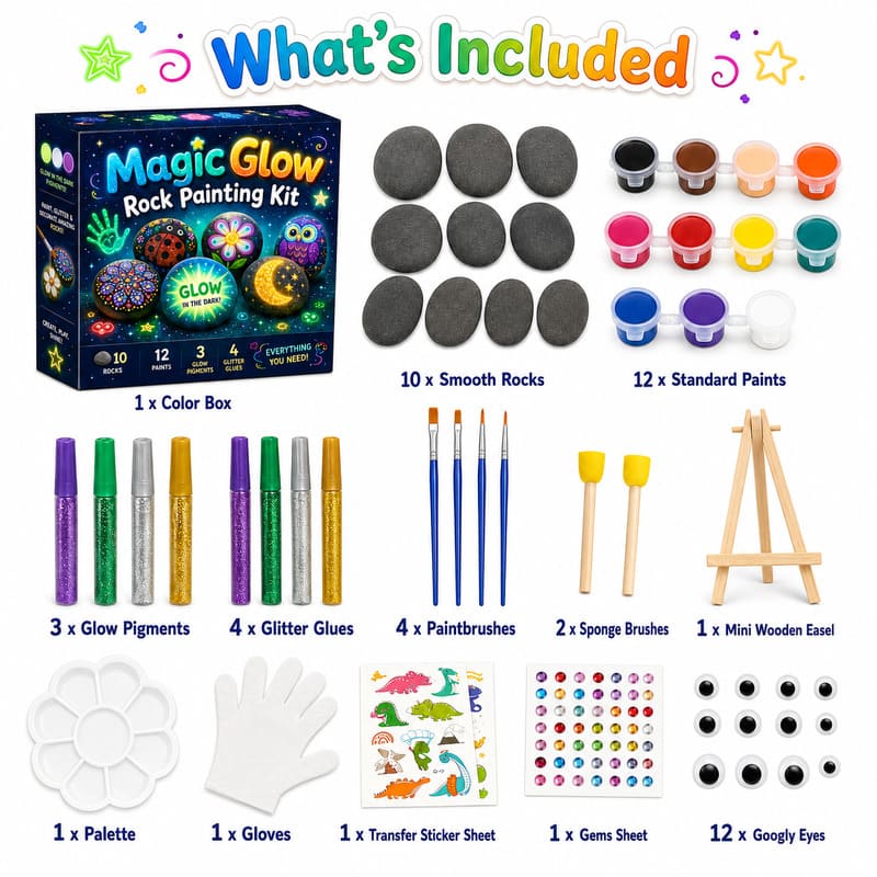 Magic glow-in-the-dark rock painting kit – wholesale oem/odm kids craft set front side back view