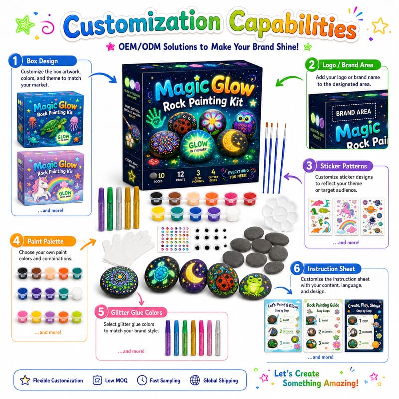Magic glow-in-the-dark rock painting kit – wholesale oem/odm kids craft set size reference