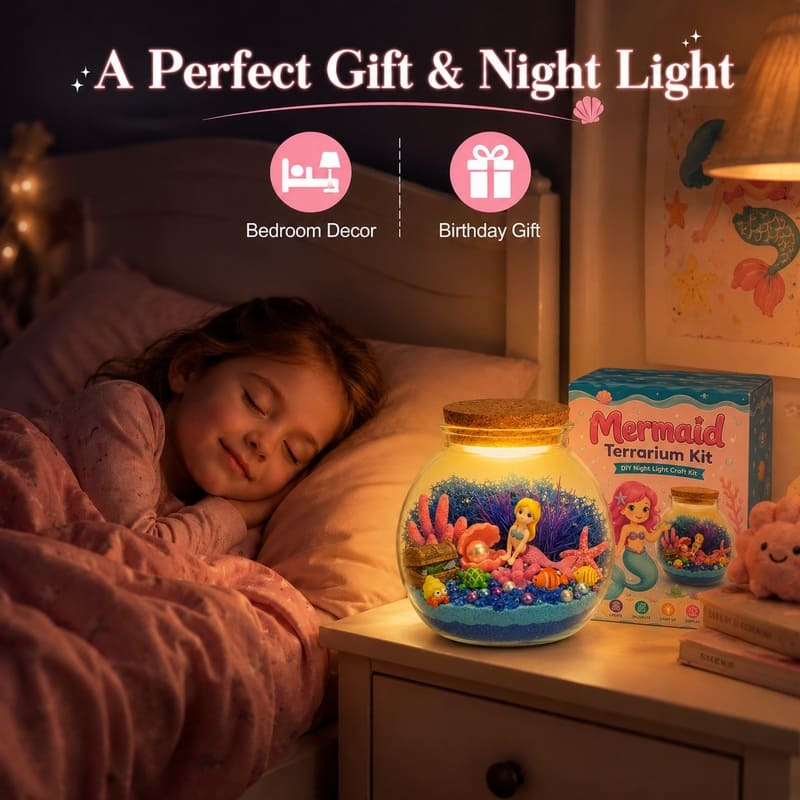 Mermaid light up terrarium kit for kids – wholesale oem/odm craft gift set front side back view