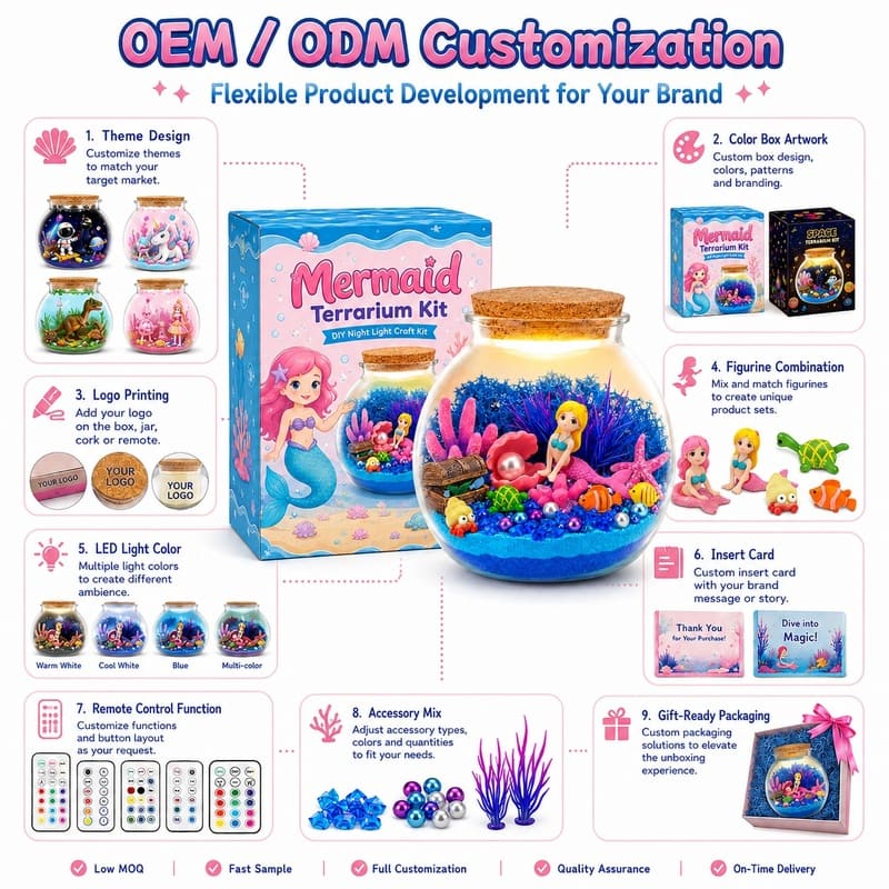 Mermaid light up terrarium kit for kids – wholesale oem/odm craft gift set design detail