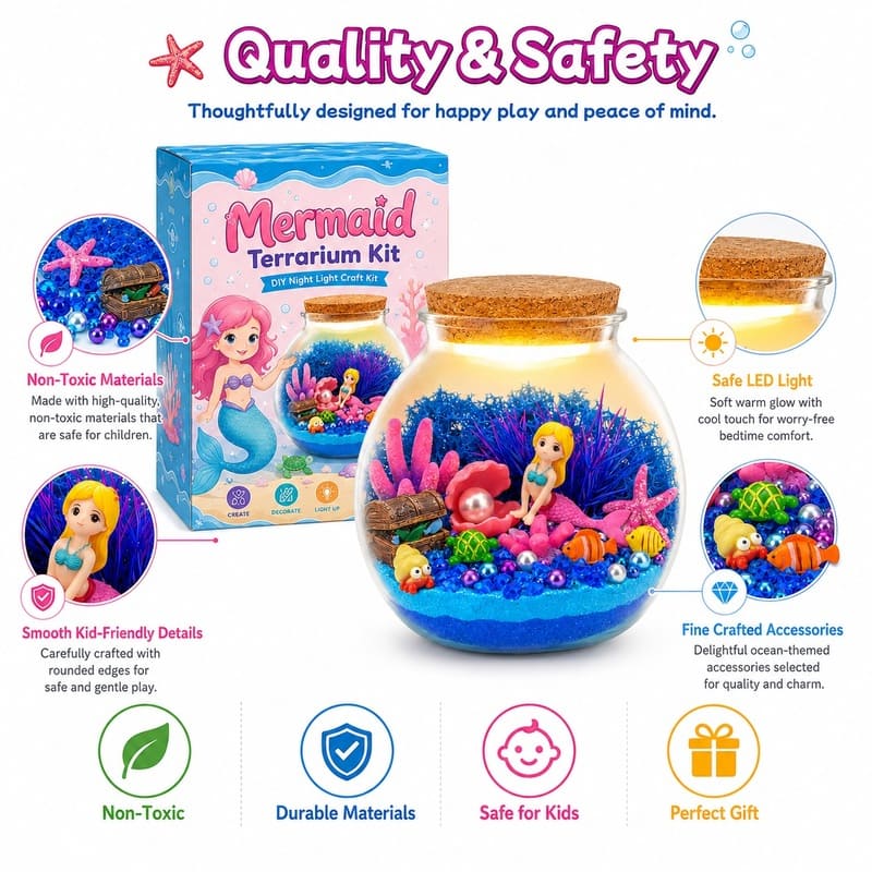 Mermaid light up terrarium kit for kids – wholesale oem/odm craft gift set embroidered detail
