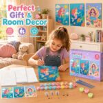 Mermaid paint by numbers kit for kids stitching detail