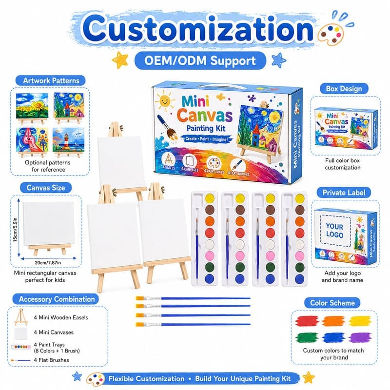 Mini canvas painting kit with easels embroidered detail