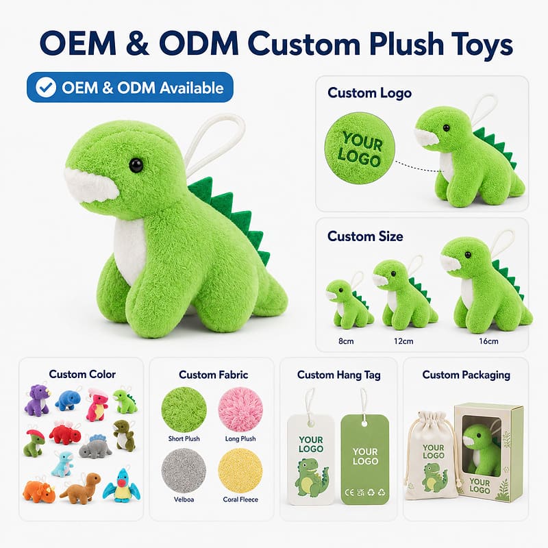 Mini dinosaur plush toy collection embroidered detail