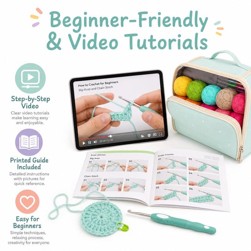 Mint crochet kit with yarn backpack size reference
