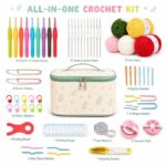 Mint floral crochet kit with storage case front side back view