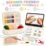 Mint floral crochet kit with storage case size reference