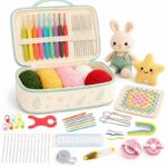 Mint floral crochet kit with storage case front view