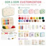 Mint floral crochet kit with storage case embroidered detail