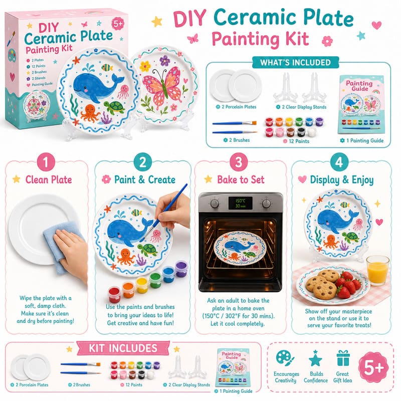 Ocean animal ceramic plate painting kit size reference