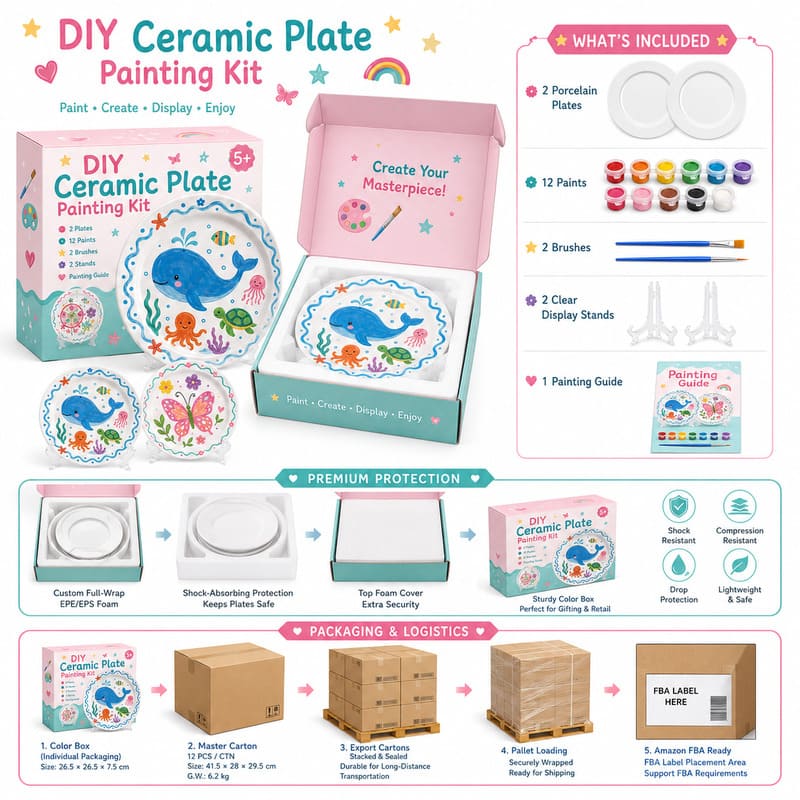 Ocean animal ceramic plate painting kit stitching detail