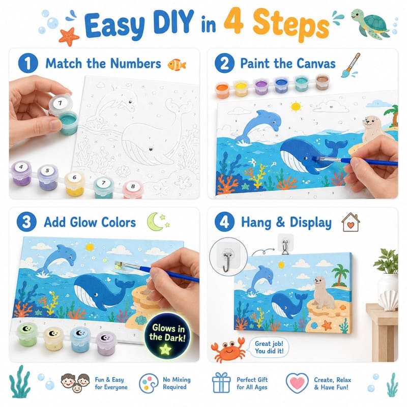 Ocean animal paint by numbers kit for kids size reference