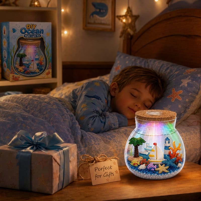 Ocean light up terrarium kit for kids – wholesale oem/odm craft gift set front side back view