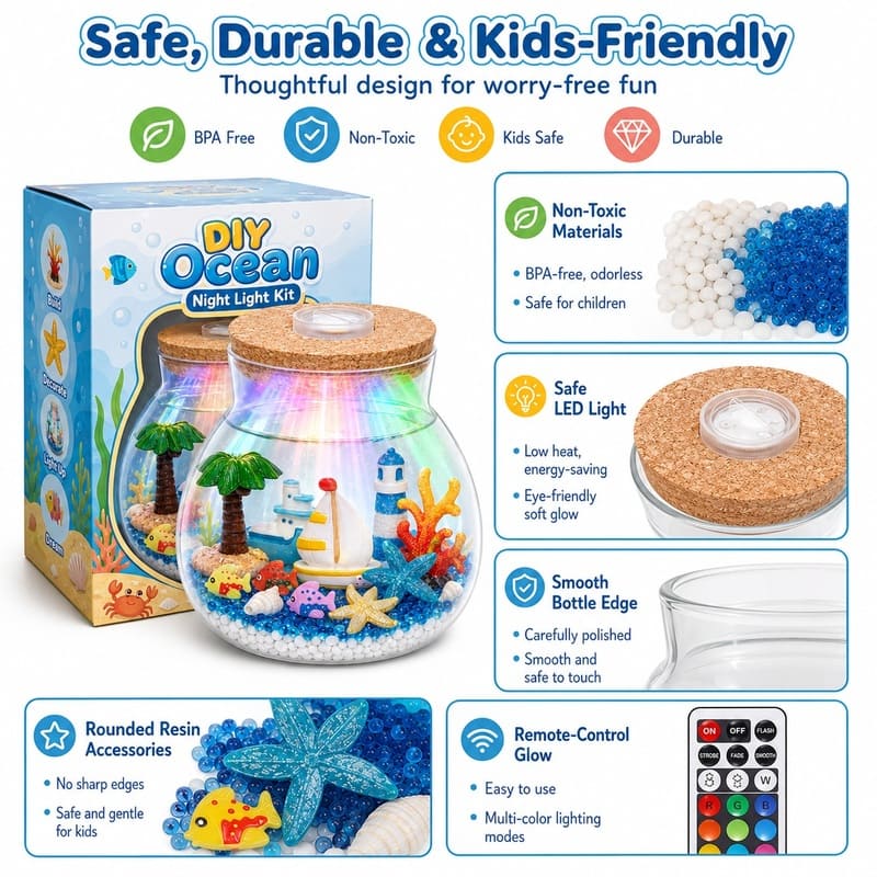 Ocean light up terrarium kit for kids – wholesale oem/odm craft gift set embroidered detail