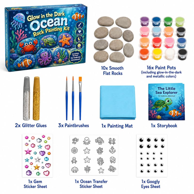 Ocean rock painting kit for kids – wholesale oem/odm kids craft set front side back view