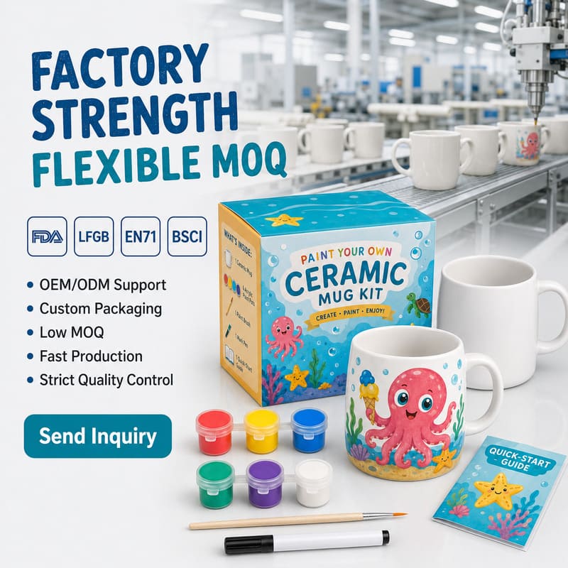 Octopus ceramic mug painting kit design detail