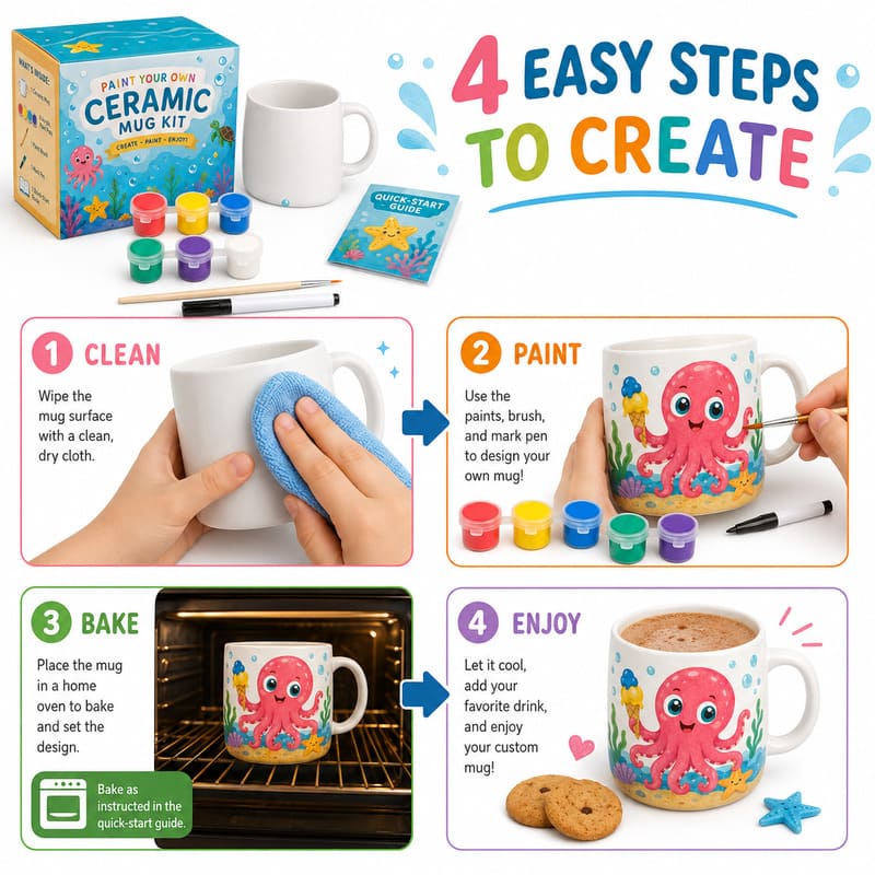 Octopus ceramic mug painting kit size reference