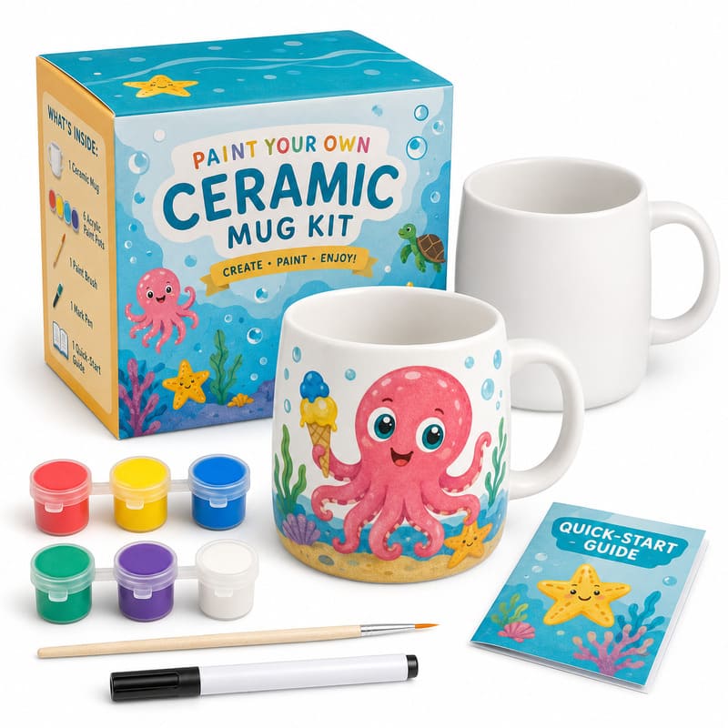 Octopus ceramic mug painting kit front view