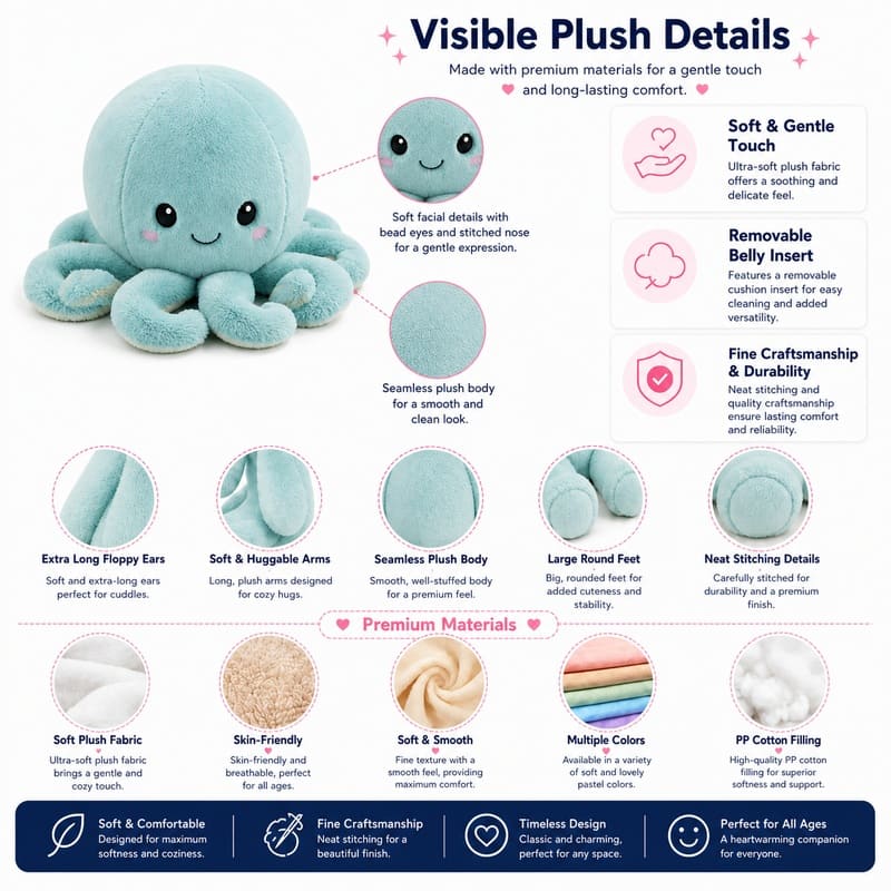 Octopus plush toy size reference