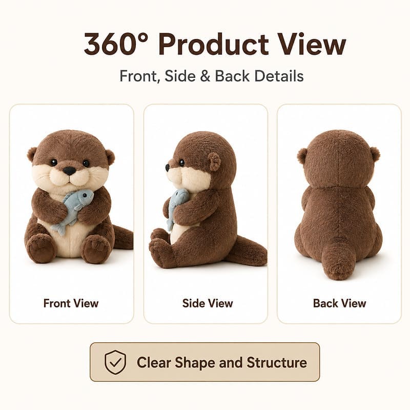 Otter plush toy front side back view