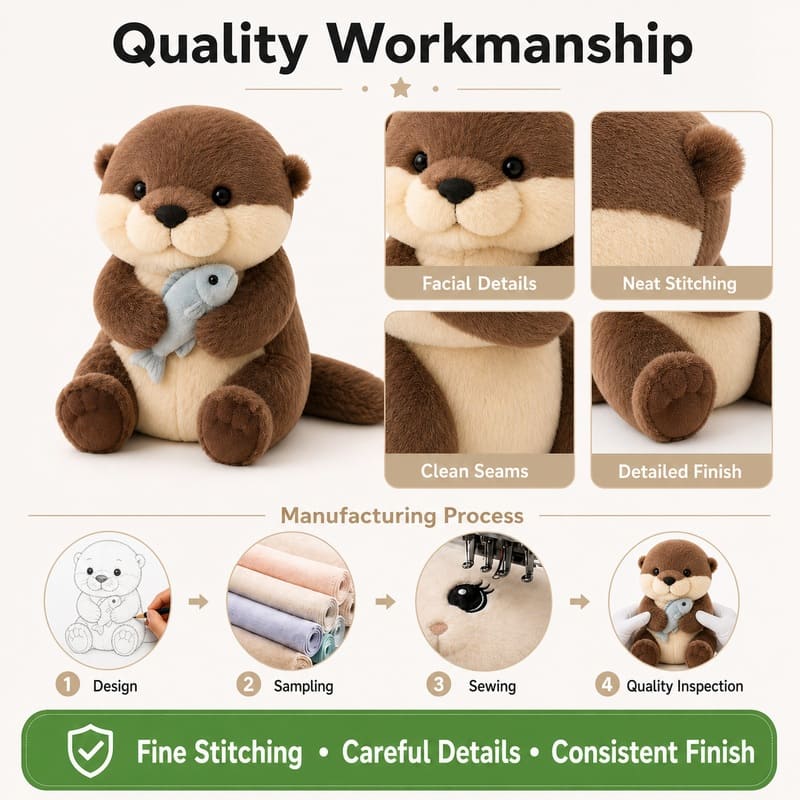 Otter plush toy embroidered detail