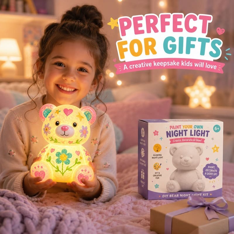 Paint your own bear lamp kit for kids – wholesale oem/odm craft gift set front side back view