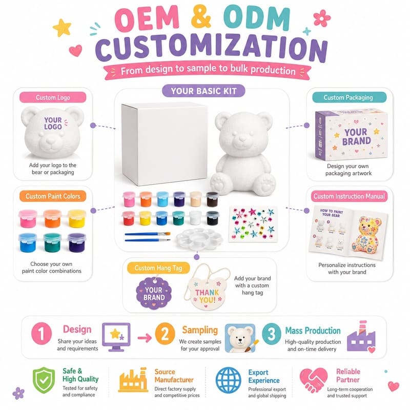 Paint your own bear lamp kit for kids – wholesale oem/odm craft gift set design detail