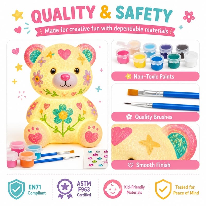 Paint your own bear lamp kit for kids – wholesale oem/odm craft gift set embroidered detail