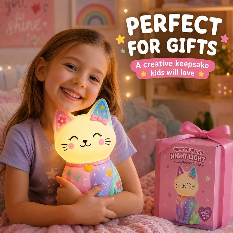 Paint your own cat lamp kit for kids – wholesale oem/odm craft gift set front side back view