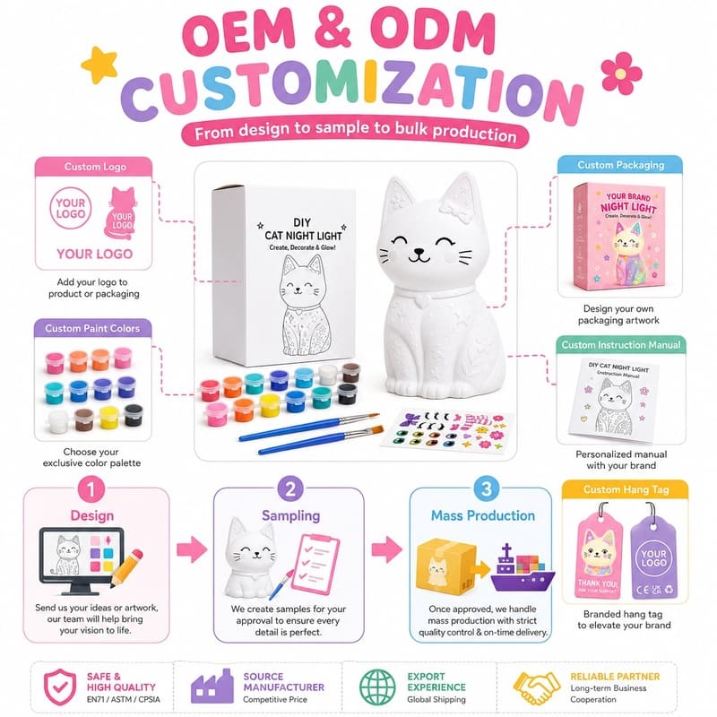 Paint your own cat lamp kit for kids – wholesale oem/odm craft gift set design detail