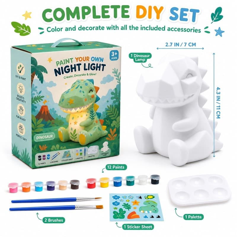 Paint your own dinosaur lamp kit for kids – wholesale oem/odm craft gift set size reference