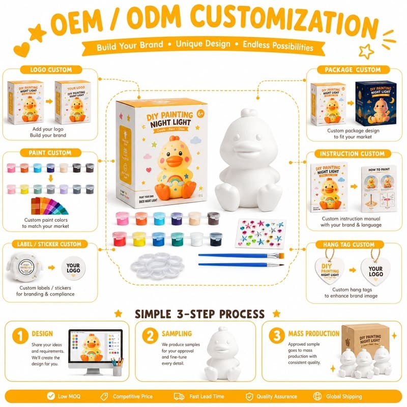 Paint your own duck lamp kit for kids – wholesale oem/odm craft gift set design detail