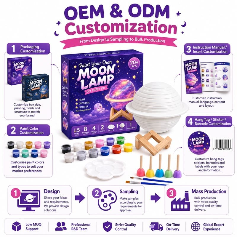 Paint your own ringed moon lamp kit for kids – wholesale oem/odm craft gift set design detail